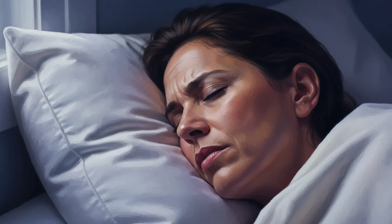 Persona dormida con expresión de tensión en mandíbula, luz tenue azulada
