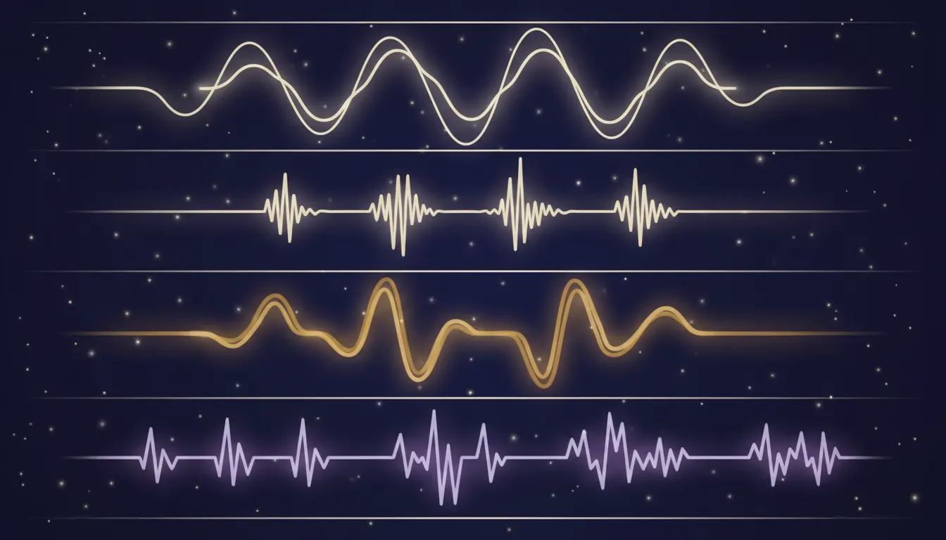 Visualización editorial de ondas cerebrales nocturnas con tonos azul profundo y violeta