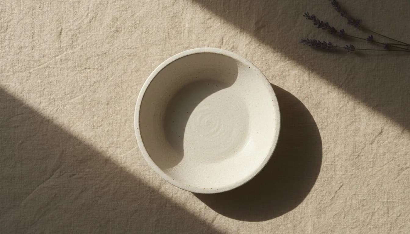 Cápsulas y polvo blanco sobre fondo neutro de papel cremoso, luz suave